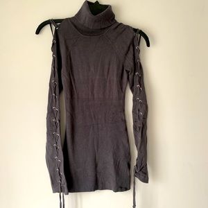 Guess Gray Turtleneck w/ Lace-up Sleeves